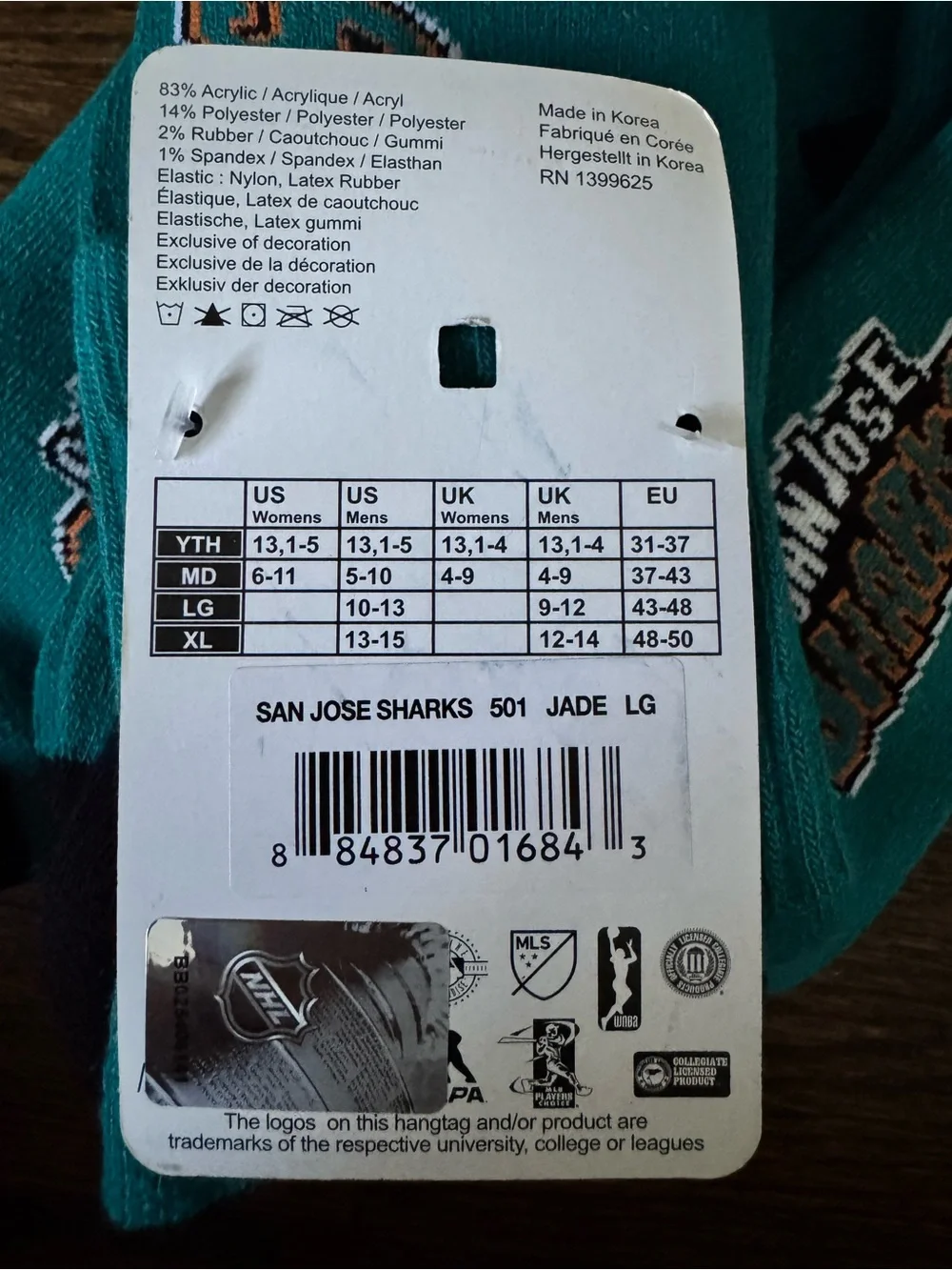 NHL - San Jose Sharks Crew Socks - 4 packs - large